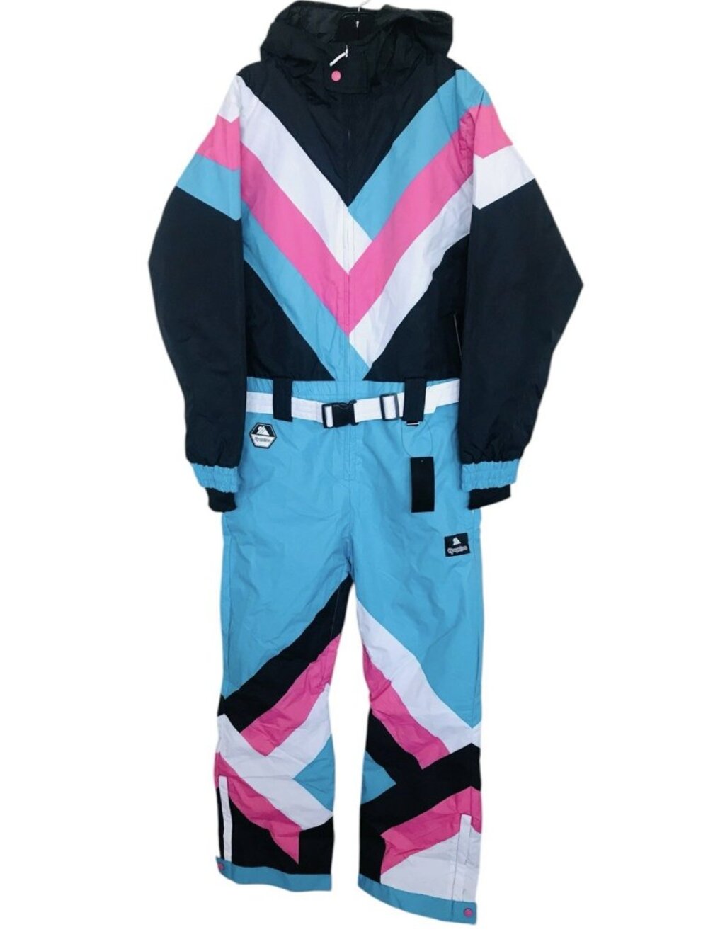 Tipsy Elves Ski Snow Suit Mens Size Small Pastel Pro Blue Pink Black White Retro